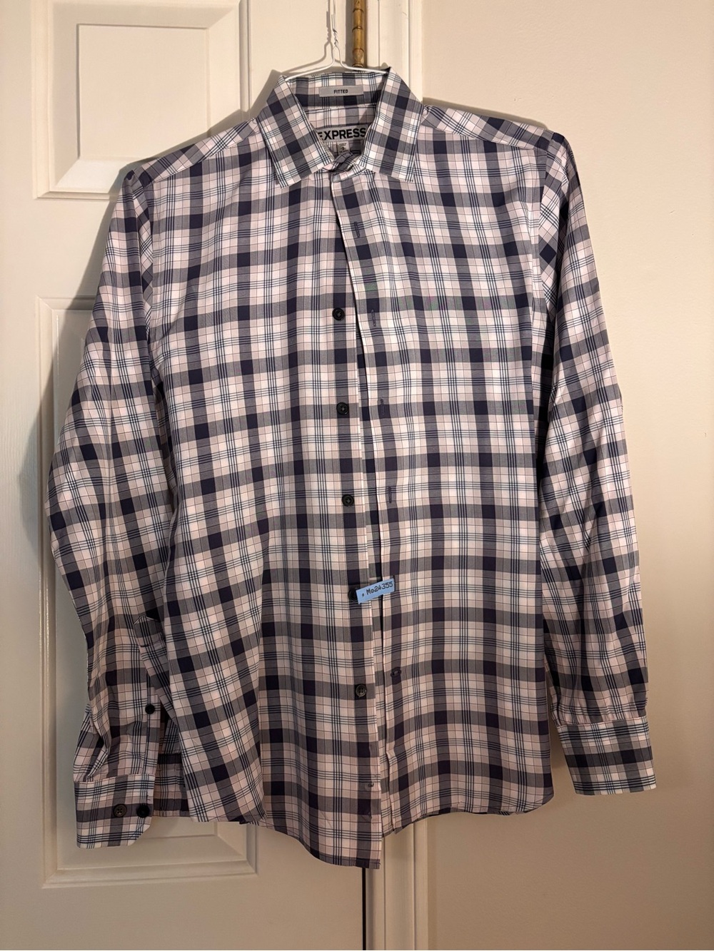 Express Men’s Blue and light pink Plaid Button-Down Shirt